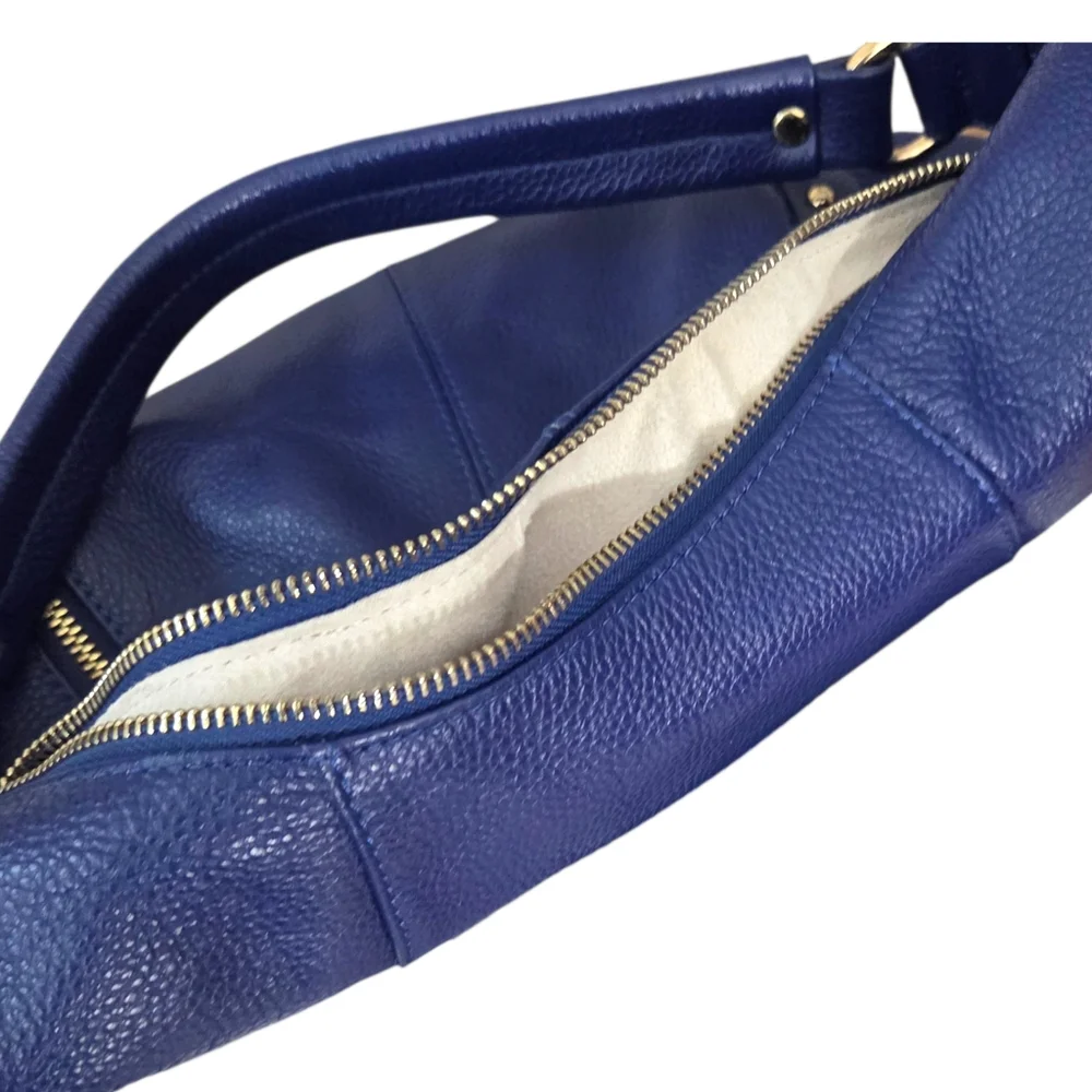 Kirsten Bell For Erica Anenberg Genuine Leather Tribeca Hobo Bag Blue Gold Zip